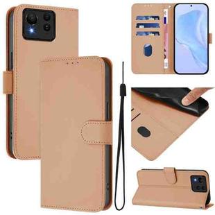 For Asus Zenfone 11 Ultra Skin Feel Solid Color Leather Phone Case with Lanyard(Nude)