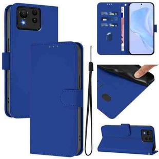 For Asus Zenfone 11 Ultra Skin Feel Solid Color Leather Phone Case with Lanyard(Dark Blue)