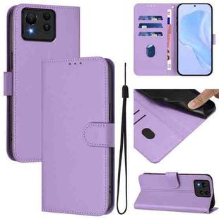 For Asus Zenfone 11 Ultra Skin Feel Solid Color Leather Phone Case with Lanyard(Lavender Purple)