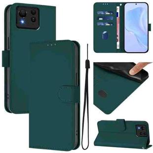 For Asus Zenfone 11 Ultra Skin Feel Solid Color Leather Phone Case with Lanyard(Dark Green)