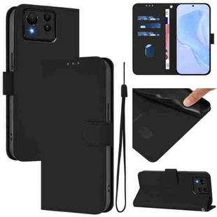 For Asus Zenfone 11 Ultra Skin Feel Solid Color Leather Phone Case with Lanyard(Black)