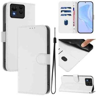 For Asus Zenfone 11 Ultra Skin Feel Solid Color Leather Phone Case with Lanyard(White)