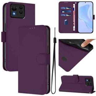 For Asus Zenfone 11 Ultra Skin Feel Solid Color Leather Phone Case with Lanyard(Violet)