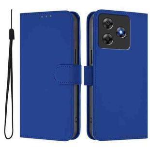 For Blackview Wave 8C Skin Feel Solid Color Leather Phone Case with Lanyard(Dark Blue)