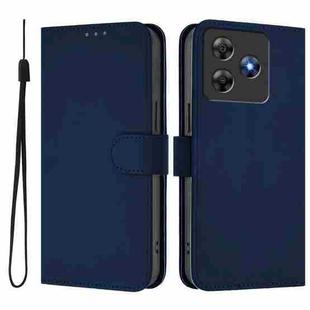 For Blackview Wave 8C Skin Feel Solid Color Leather Phone Case with Lanyard(Navy Blue)