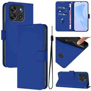 For Blackview Oscal Flat 1C Skin Feel Solid Color Leather Phone Case with Lanyard(Dark Blue)