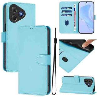 For Blackview Oscal Flat 2 / 2C Skin Feel Solid Color Leather Phone Case with Lanyard(Sky Blue)