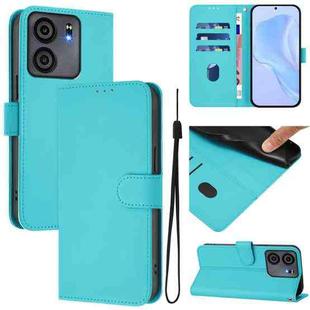 For BLU View 5 Skin Feel Solid Color Leather Phone Case with Lanyard(Lake Blue)