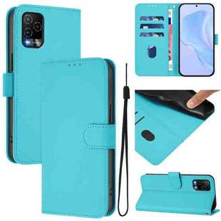 For BLU View 5 Pro Skin Feel Solid Color Leather Phone Case with Lanyard(Lake Blue)