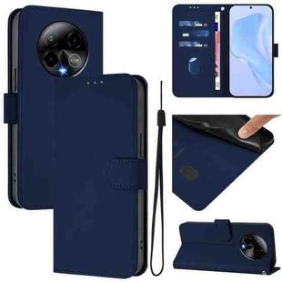 For BLU Bold K50 Skin Feel Solid Color Leather Phone Case with Lanyard(Navy Blue)