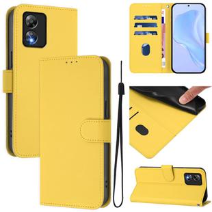 For Boost MobIle Celero 5G SC Skin Feel Solid Color Leather Phone Case with Lanyard(Lemon Yellow)
