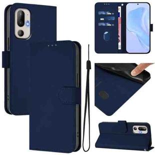 For HTC U24 Pro Skin Feel Solid Color Leather Phone Case with Lanyard(Navy Blue)