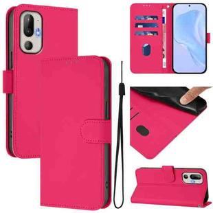 For HTC U24 Pro Skin Feel Solid Color Leather Phone Case with Lanyard(Rose Red)
