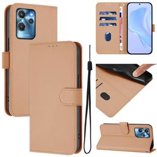 For Oukitel C32 Skin Feel Solid Color Leather Phone Case with Lanyard(Nude)