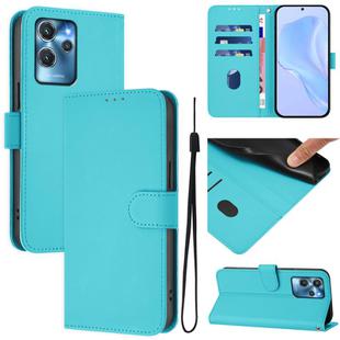 For Oukitel C32 Skin Feel Solid Color Leather Phone Case with Lanyard(Lake Blue)