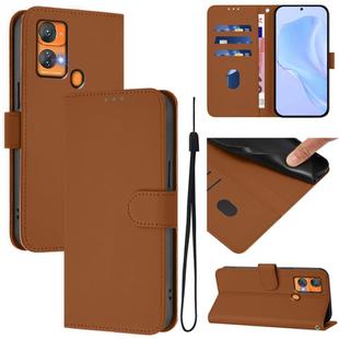 For Oukitel C33 Skin Feel Solid Color Leather Phone Case with Lanyard(Brown)