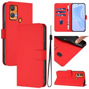 For Oukitel C33 Skin Feel Solid Color Leather Phone Case with Lanyard(Red)
