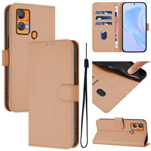 For Oukitel C33 Skin Feel Solid Color Leather Phone Case with Lanyard(Nude)
