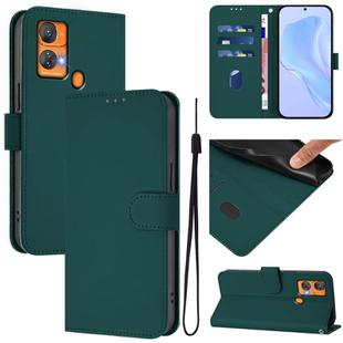 For Oukitel C33 Skin Feel Solid Color Leather Phone Case with Lanyard(Dark Green)