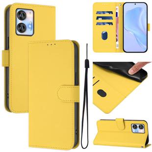 For Oukitel C35 Skin Feel Solid Color Leather Phone Case with Lanyard(Lemon Yellow)