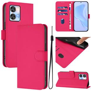 For Oukitel C35 Skin Feel Solid Color Leather Phone Case with Lanyard(Rose Red)