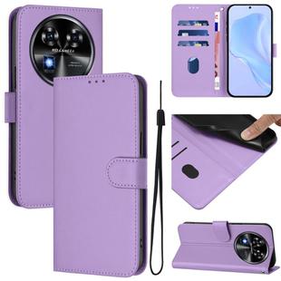 For Oukitel C37 Skin Feel Solid Color Leather Phone Case with Lanyard(Lavender Purple)