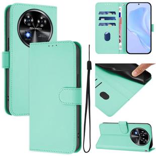 For Oukitel C37 Skin Feel Solid Color Leather Phone Case with Lanyard(Mint Green)
