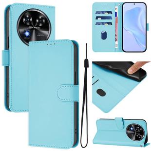 For Oukitel C37 Skin Feel Solid Color Leather Phone Case with Lanyard(Sky Blue)