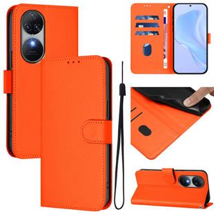 For Oukitel C38 Skin Feel Solid Color Leather Phone Case with Lanyard(Orange)