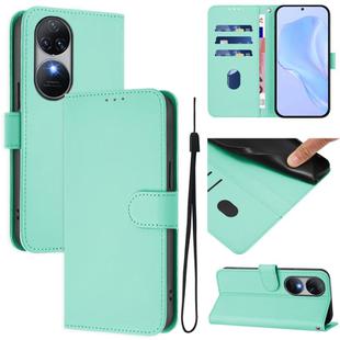 For Oukitel C38 Skin Feel Solid Color Leather Phone Case with Lanyard(Mint Green)