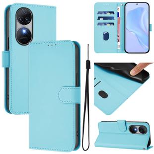 For Oukitel C38 Skin Feel Solid Color Leather Phone Case with Lanyard(Sky Blue)