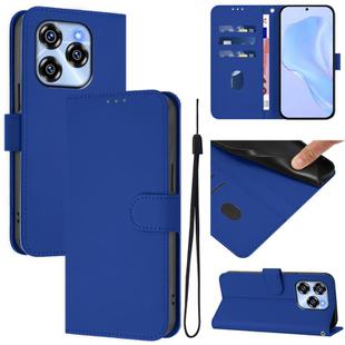 For Oukitel C50 Skin Feel Solid Color Leather Phone Case with Lanyard(Dark Blue)