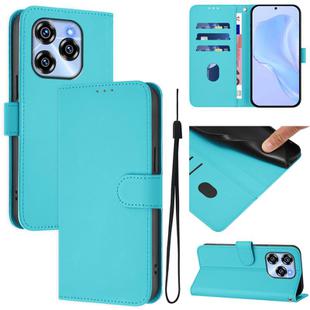 For Oukitel C50 Skin Feel Solid Color Leather Phone Case with Lanyard(Lake Blue)