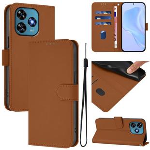 For Oukitel C51 Skin Feel Solid Color Leather Phone Case with Lanyard(Brown)