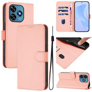 For Oukitel C51 Skin Feel Solid Color Leather Phone Case with Lanyard(Pink)