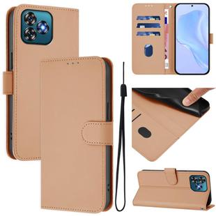 For Oukitel C53 Skin Feel Solid Color Leather Phone Case with Lanyard(Nude)