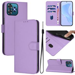 For Oukitel C53 Skin Feel Solid Color Leather Phone Case with Lanyard(Lavender Purple)