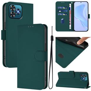 For Oukitel C53 Skin Feel Solid Color Leather Phone Case with Lanyard(Dark Green)