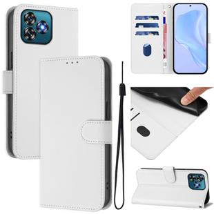 For Oukitel C53 Skin Feel Solid Color Leather Phone Case with Lanyard(White)