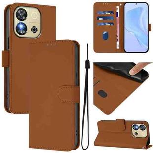 For Oukitel C57s Skin Feel Solid Color Leather Phone Case with Lanyard(Brown)