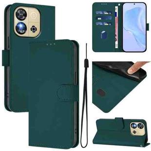 For Oukitel C57s Skin Feel Solid Color Leather Phone Case with Lanyard(Dark Green)