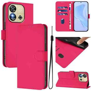 For Oukitel C57s Skin Feel Solid Color Leather Phone Case with Lanyard(Rose Red)