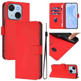 For itel A50C Skin Feel Solid Color Leather Phone Case with Lanyard(Red)