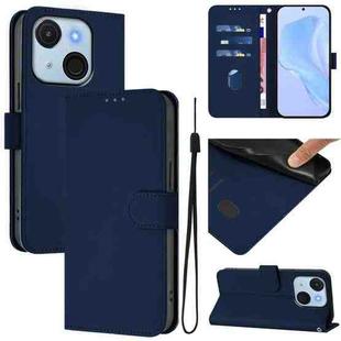 For itel A50C Skin Feel Solid Color Leather Phone Case with Lanyard(Navy Blue)