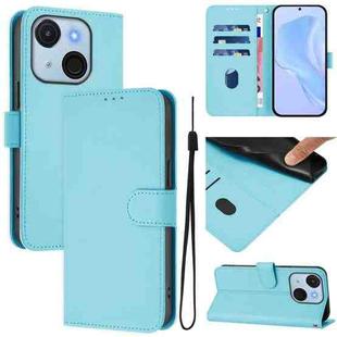 For itel A50C Skin Feel Solid Color Leather Phone Case with Lanyard(Sky Blue)