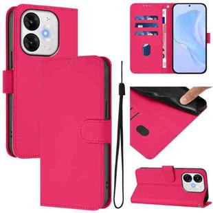 For itel A80 4G Skin Feel Solid Color Leather Phone Case with Lanyard(Rose Red)