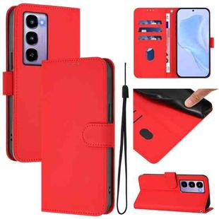 For itel City 100 Skin Feel Solid Color Leather Phone Case with Lanyard(Red)