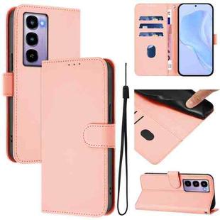 For itel City 100 Skin Feel Solid Color Leather Phone Case with Lanyard(Pink)