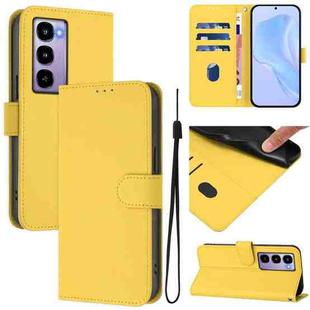 For itel City 100 Skin Feel Solid Color Leather Phone Case with Lanyard(Lemon Yellow)