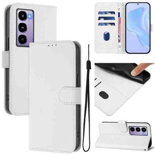 For itel City 100 Skin Feel Solid Color Leather Phone Case with Lanyard(White)